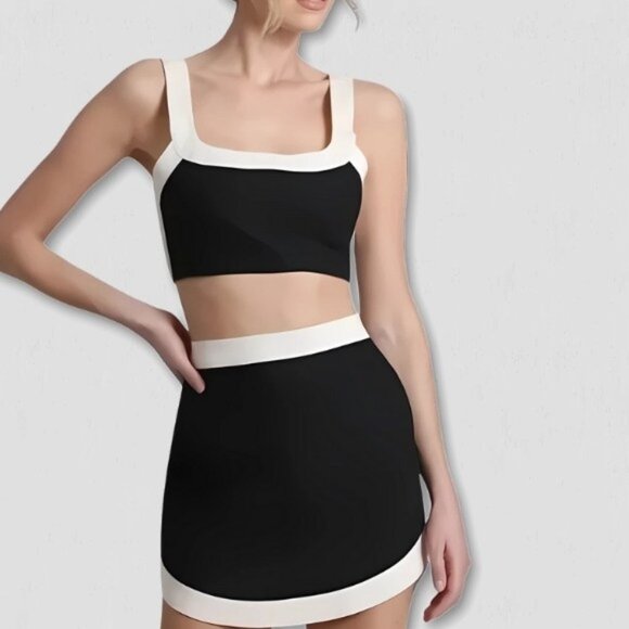 7 For All Mankind Colorblock Cropped Top Square Neckline Black/White sz XS - Picture 1 of 10